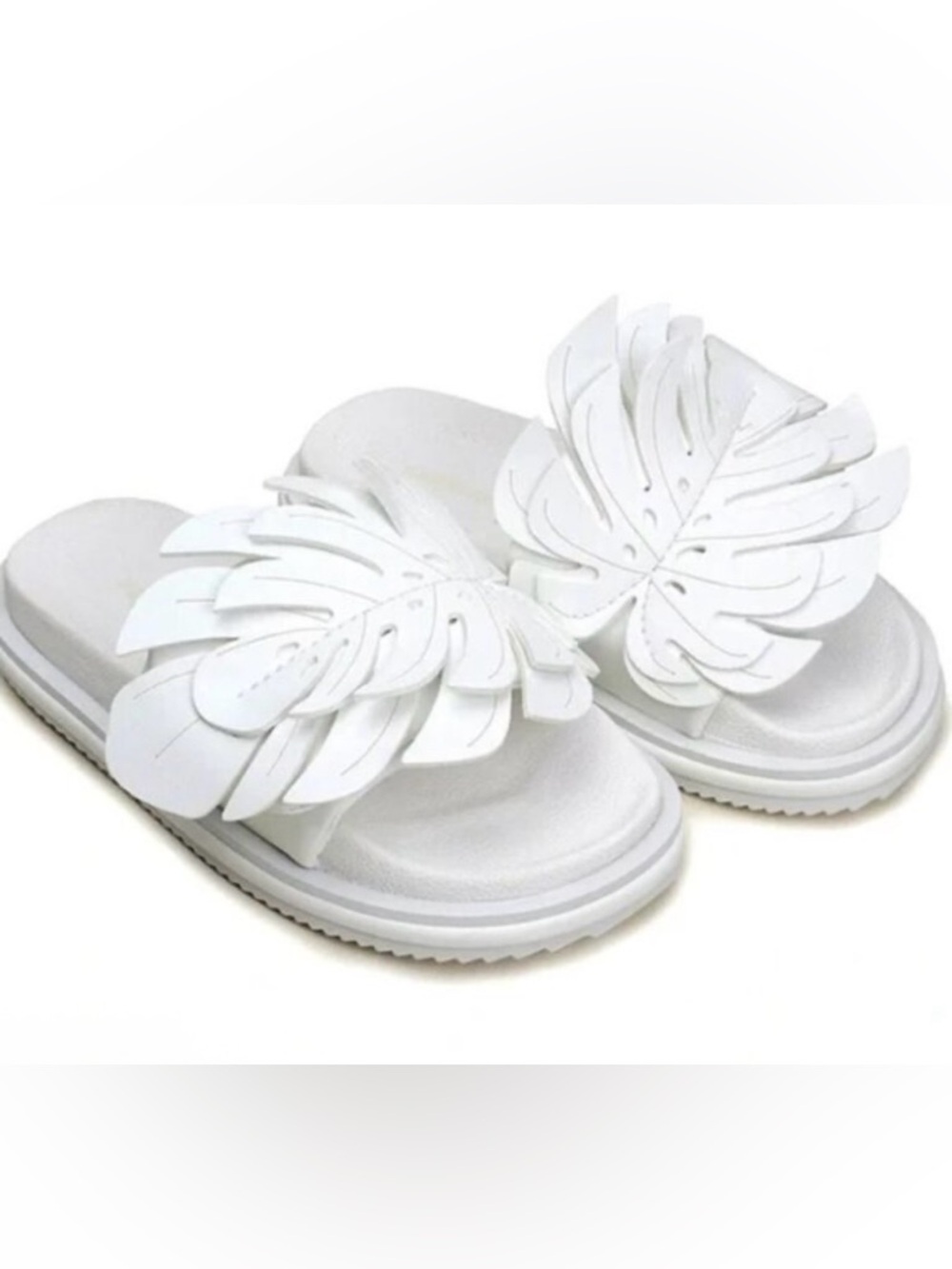 Farm Rio Monstera Leaf Sandal Platform Slides White Adjustable Tropical 9 NWT